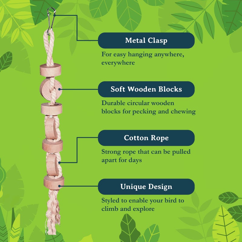 SunGrow Parakeet Wooden Chew Toy, Hanging Wood Cookies for Pecking and Chewing, Great for Parrots, Macaws, African Grays & Conures, 1 Pack - Image 3